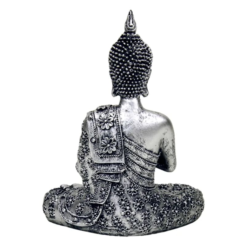 Buddha with candleholder silver coloured