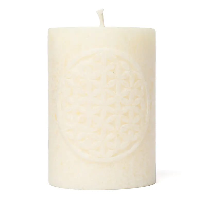 Vela votiva Flor de la Vida en relieve estearina blanco roto
