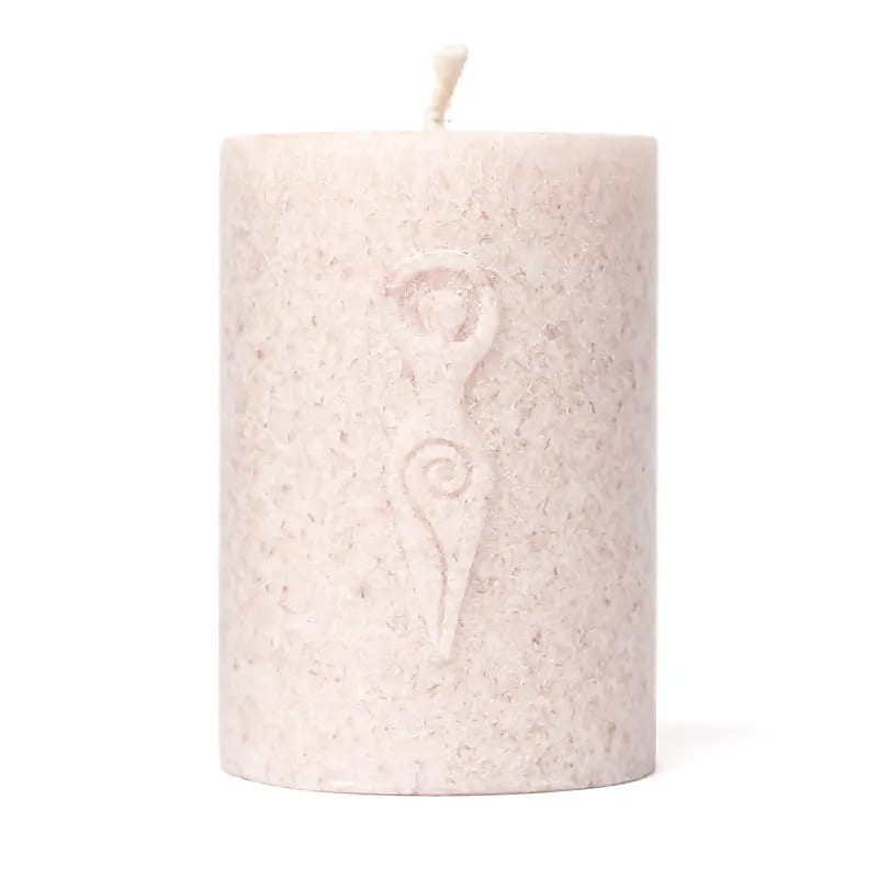 Vela votiva Diosa en relieve estearina rosa suave