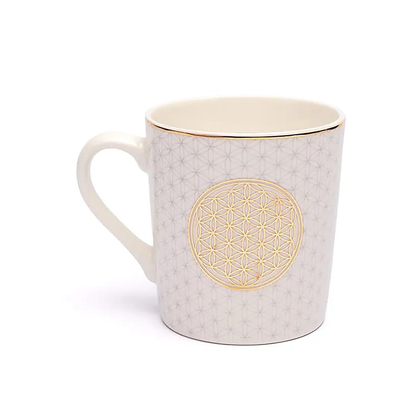 Tasse à café fleur de vie blanc/or