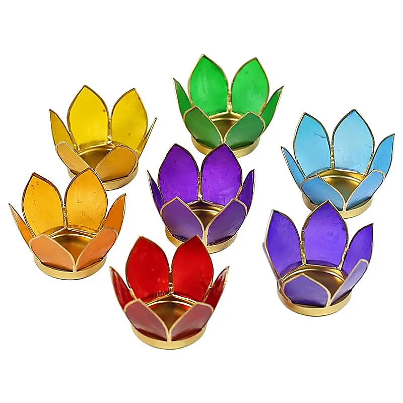 Set of 7: Lotus light small chakra golden trim