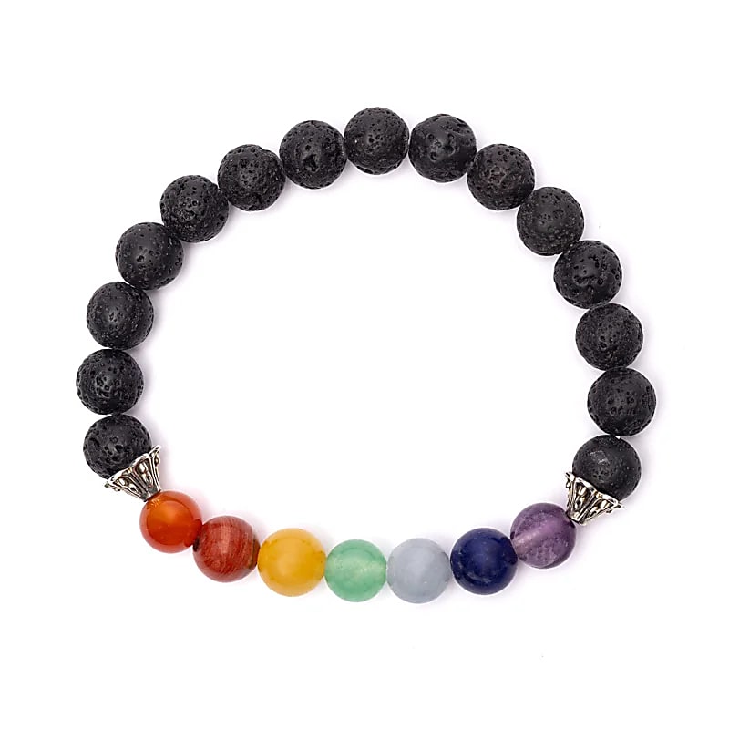 Braccialetto chakra in pietra lavica elastico