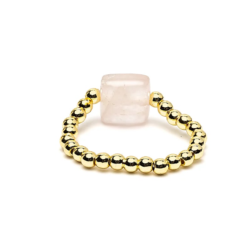 Anillo elástico cuarzo rosa facetado