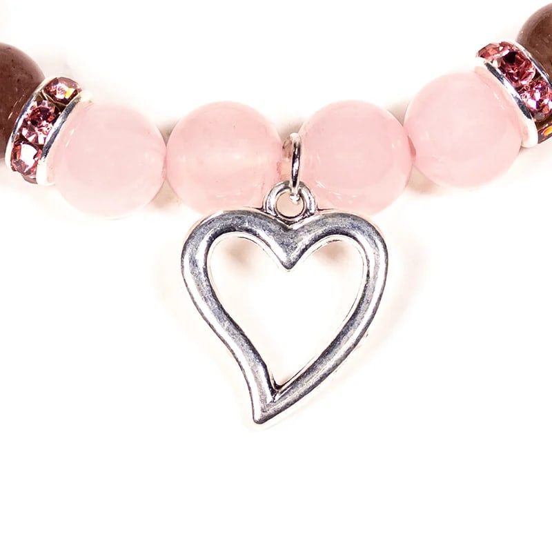Bracelet Quartz rose / Quartz fraise avec coeur