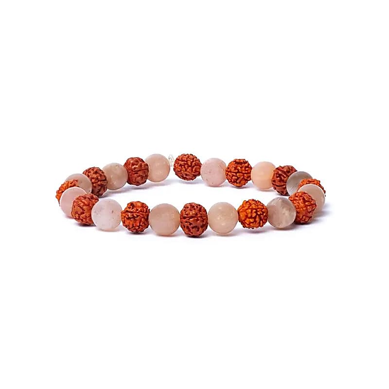 Pulsera elástica de piedra lunar melocotón/rudraksha calidad AA