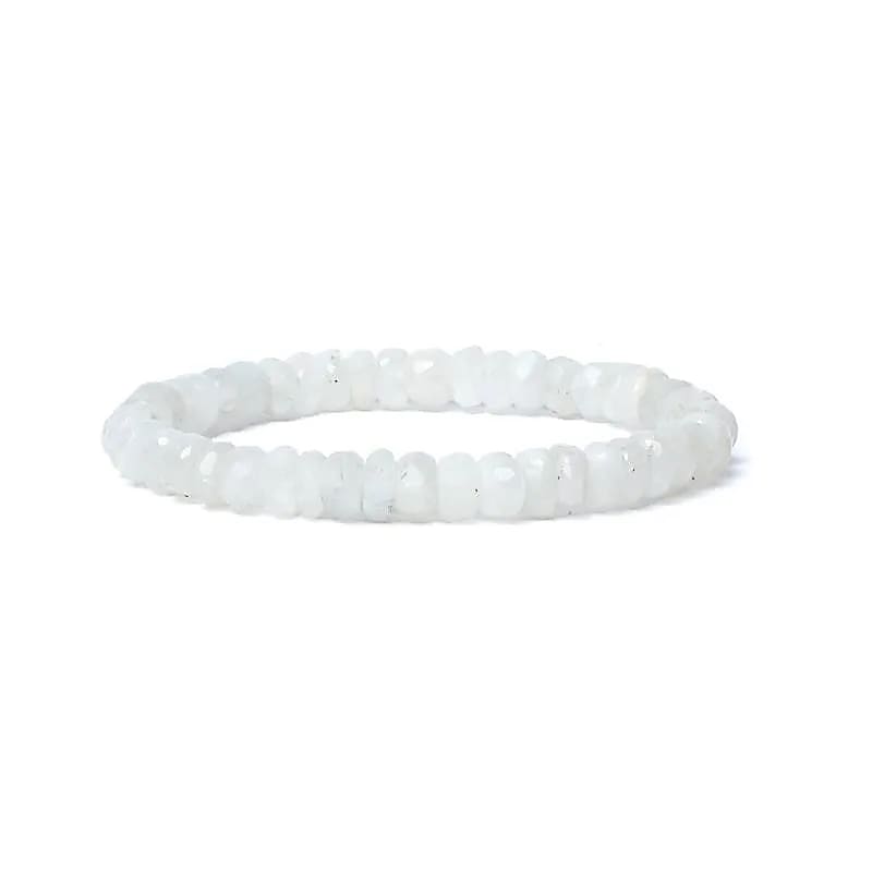 Pulsera elástica de piedra lunar arcoiris facetada calidad AA