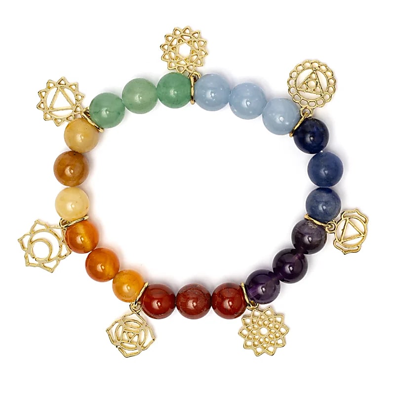 Pulsera con dijes símbolos de los chakras y piedras de chakras