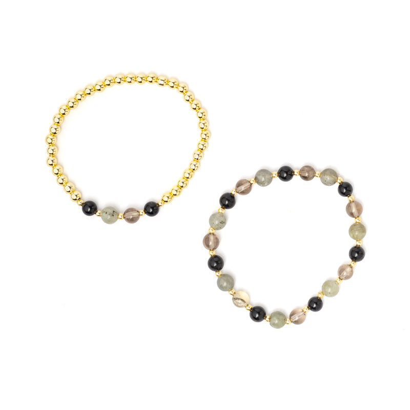 Bracelet anthracite mixed gemstones with hematite set of 2