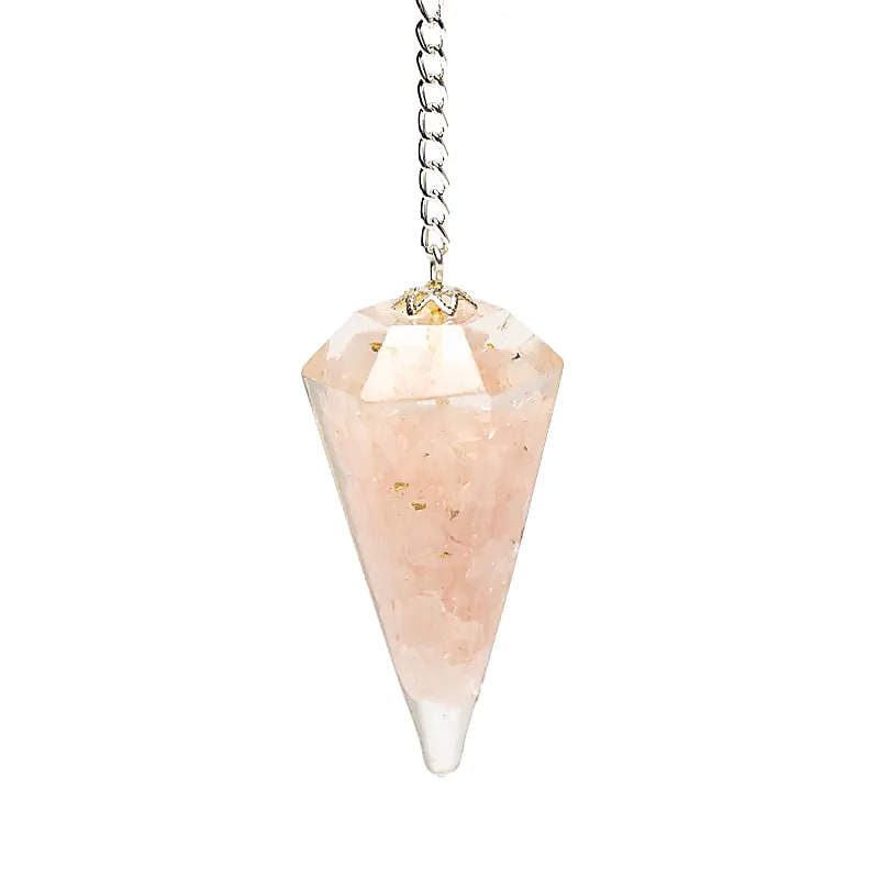 Pendolo in orgonite quarzo rosa sfaccettato