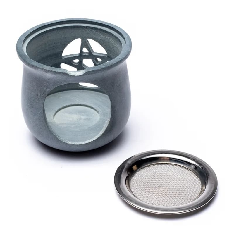 Brûle encens Pentacle en pierre à savon gris