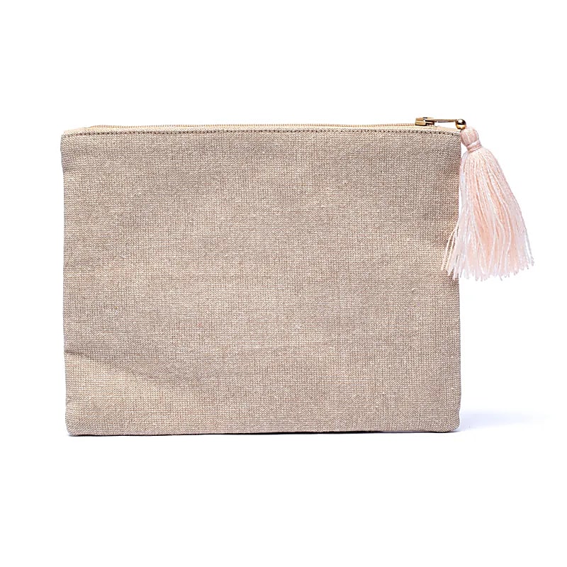Bolsa de terciopelo con cremallera beige/oro con la Flor de la Vida