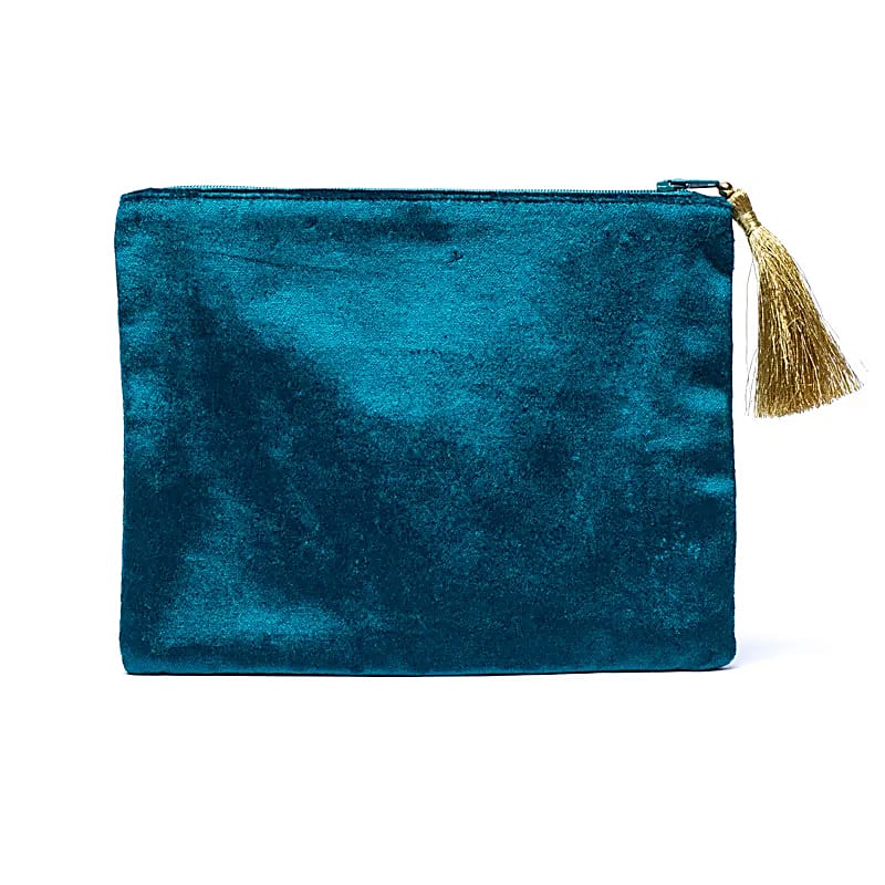 Zippered velvet pouch petrol with tarot eye