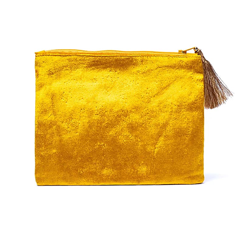 Pochette zippée en velours Jaune avec Soleil