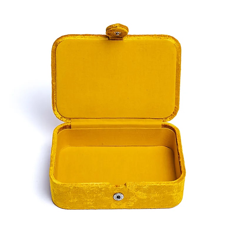 Sieraden / tarotdoos fluweel geel met zon