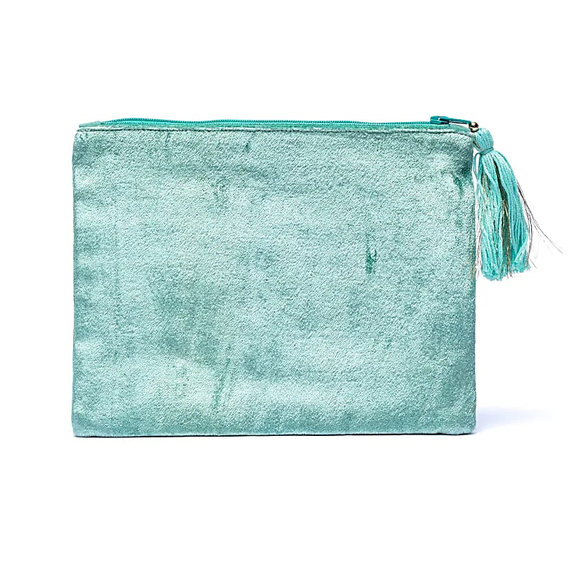 Bolsa terciopelo menta con cremallera y fases lunares
