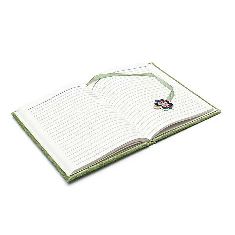 Carnet velours vert avec trèfle à quatre feuilles