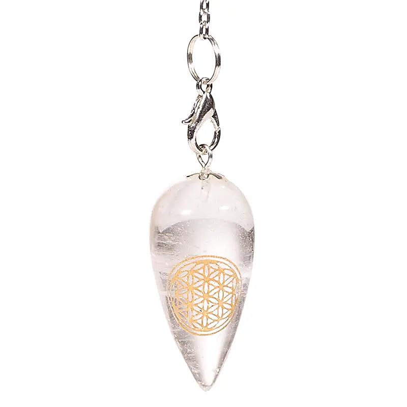 Pendule Cristal de Roche forme de goutte Fleur de Vie