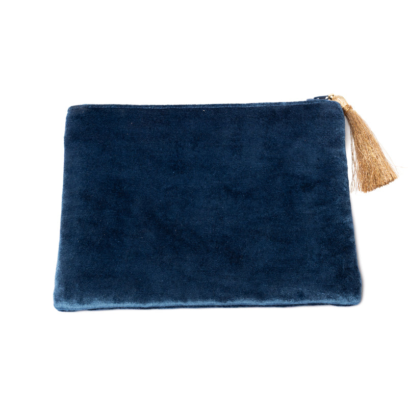Samtbeutel mit Reißverschluss blau mit Mond