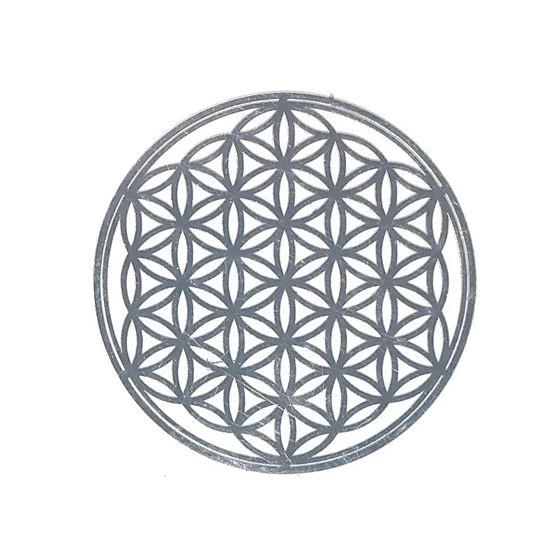 Adhesivo metálico Flor de la Vida, color plata 4pz