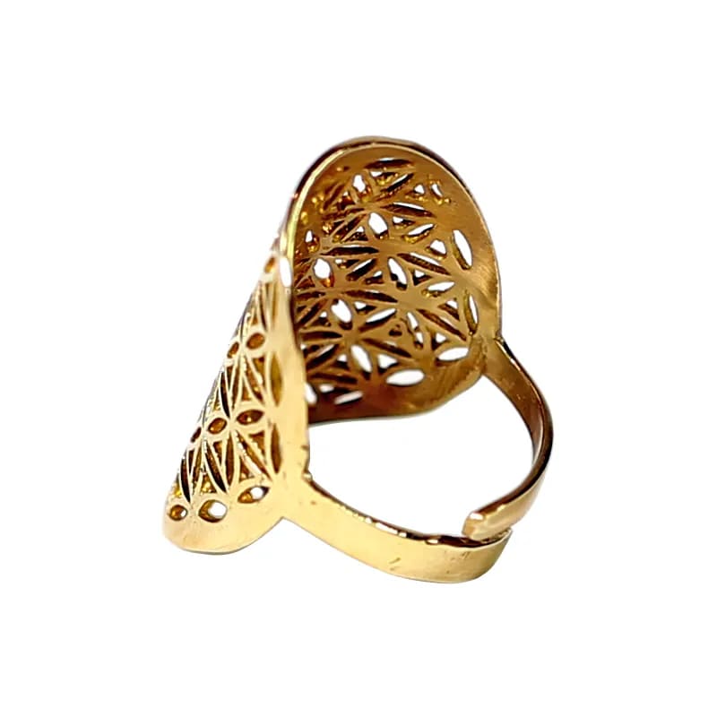 Anillo Flor de la Vida latón color oro
