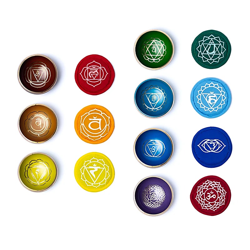 Set de bols chantants chakras colorés avec housse