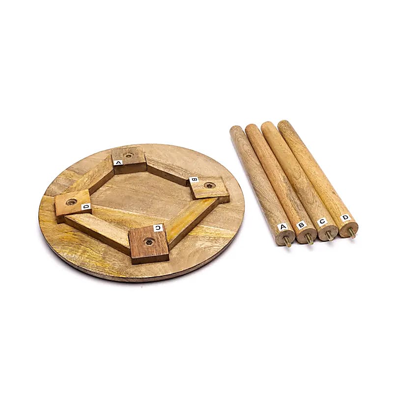Table d'appoint impression bleue Fleur de Vie bois de manguier