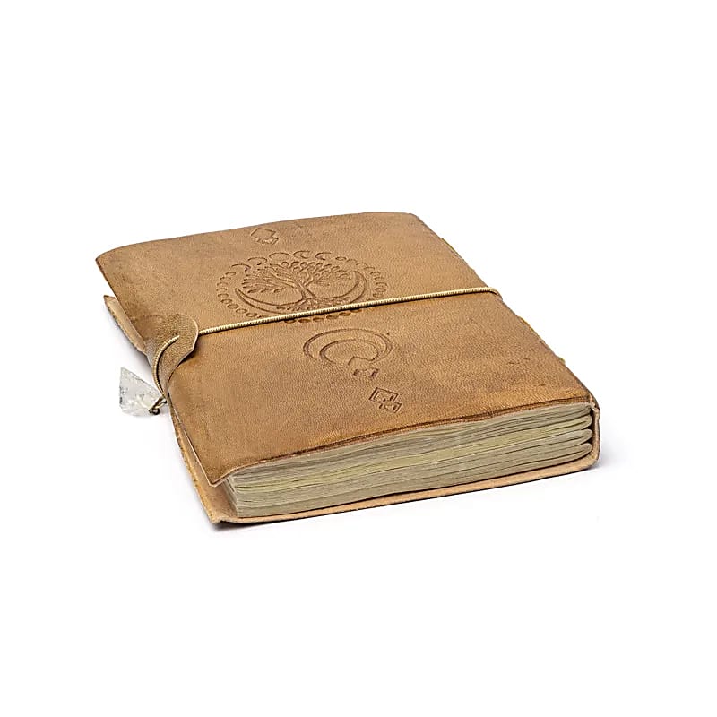 Cuaderno Árbol de la Vida con cristal de roca y cubierta de polipiel