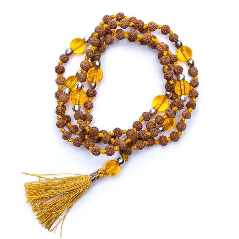 Mala Rudraksha and citrine (burnt amethyst)