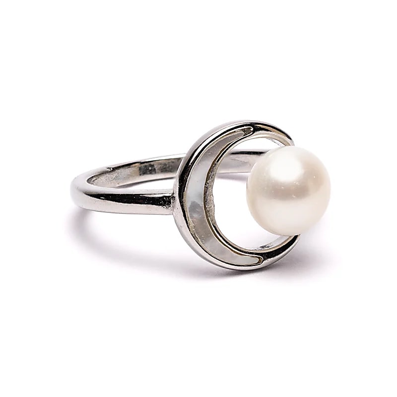Bague ajustable perle et lune