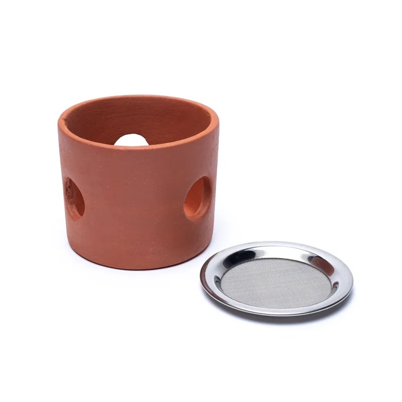 Brucia incenso in terracotta + setaccio in acciaio inox