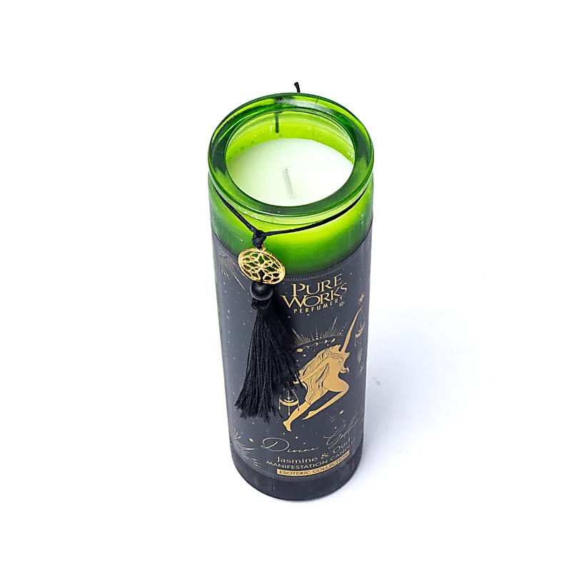Manifestation candle Divine Goddess in glass with tassel