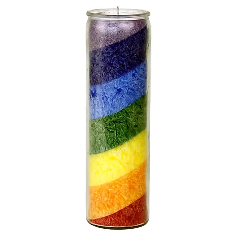 Candela arcobaleno non profumata in vetro