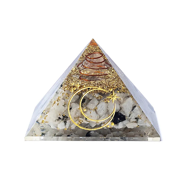 Orgonite pyramid moonstone with moon symbol