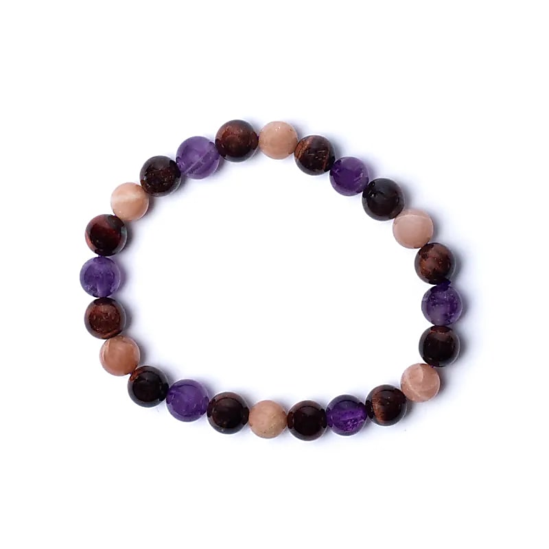 Armband tijgeroog zonnesteen amethist elastisch