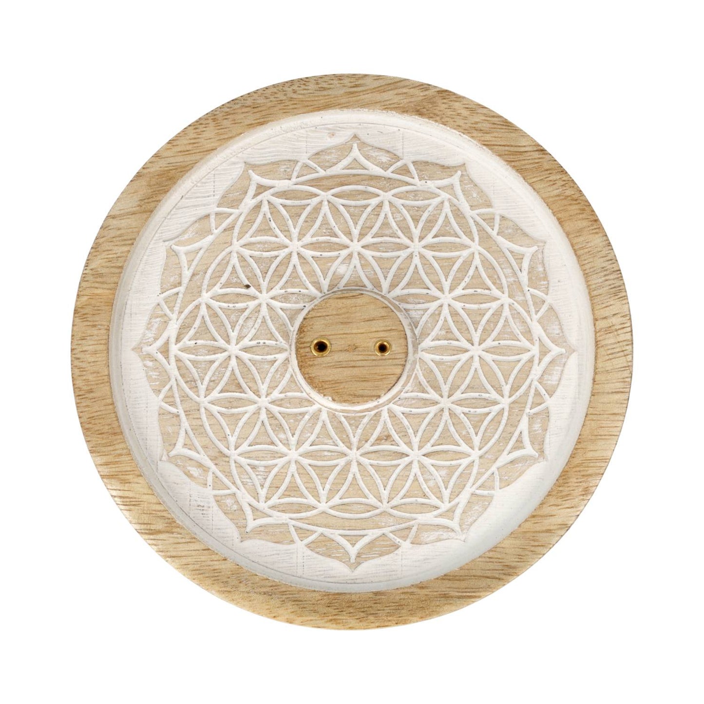 Portaincenso Mandala Fiore della Vita Legno di Mango sbiancato