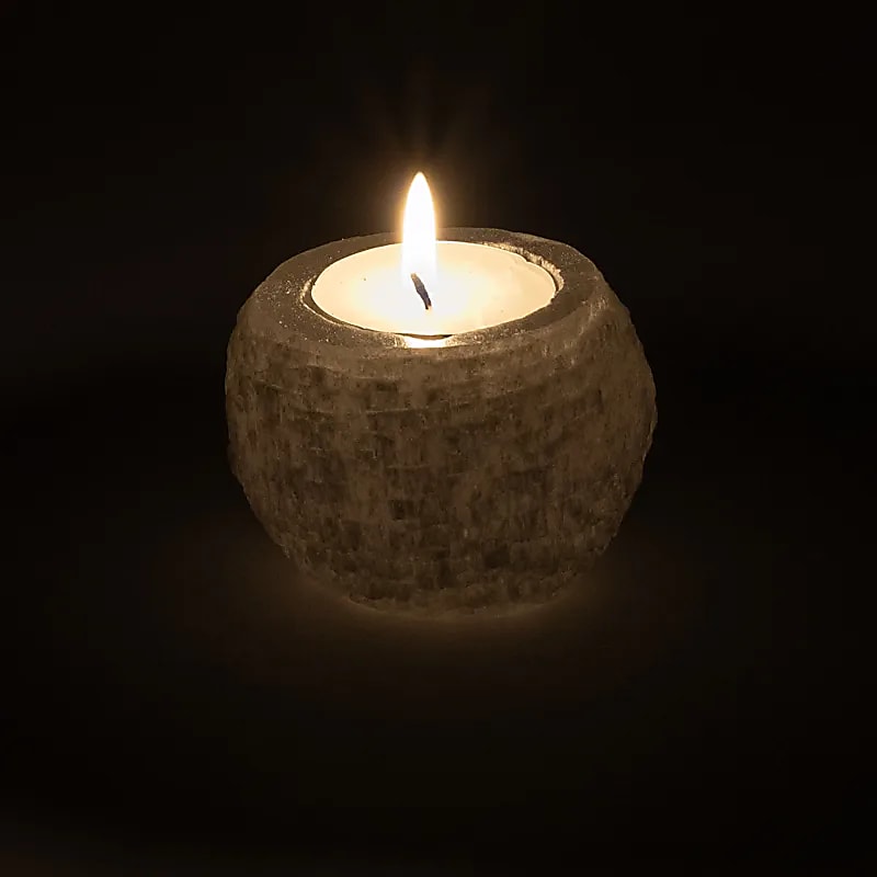 Porte-bougie boule de neige en sélénite