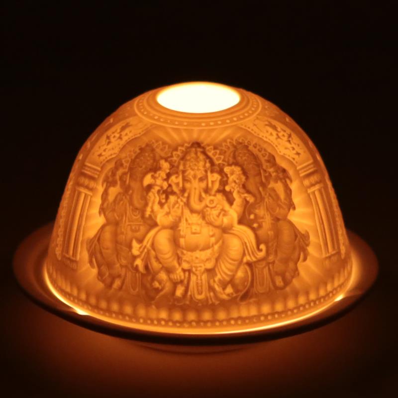 Stimmungsvoller Teelichthalter Porzellan Ganesh -- 11.5x7.8