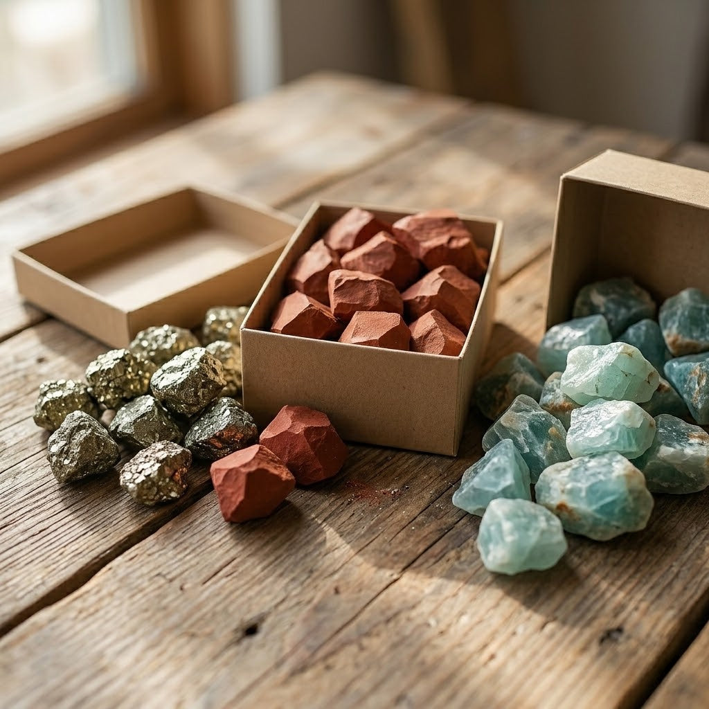 Ruwe edelstenen power boxen - groothandel edelstenen sets