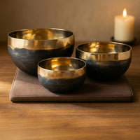 Klankschalen Ishana zwart en goud - groothandel klanktherapie