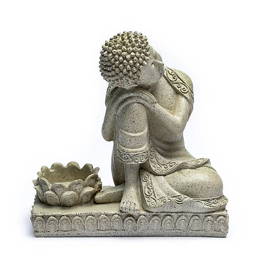 Buddha mit Kerzenhalter steingrau