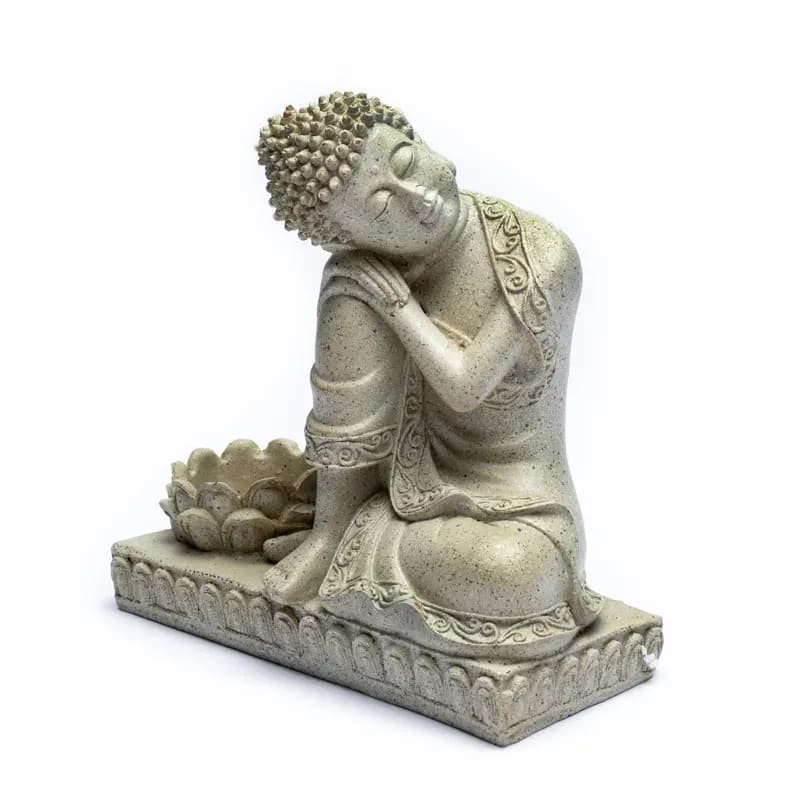 Buddha mit Kerzenhalter steingrau