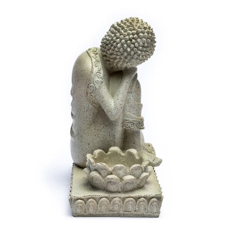 Buddha mit Kerzenhalter steingrau Polyresin