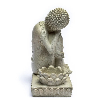 Buddha mit Kerzenhalter steingrau Polyresin thumb