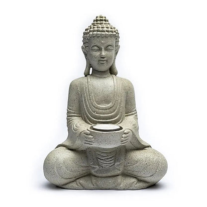 Meditierender Buddha mit Kerzenhalter steingrau thumb