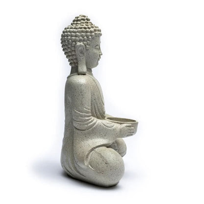 Meditierender Buddha mit Kerzenhalter steingrau großhandel thumb