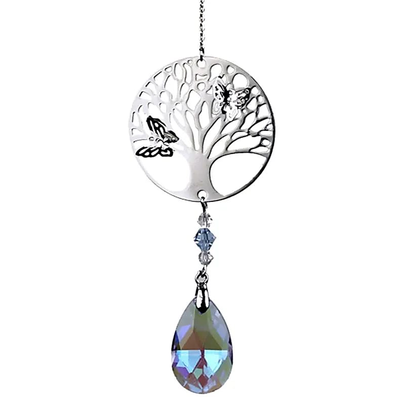 Albero della vita con cristallo e goccia arcobaleno viola
