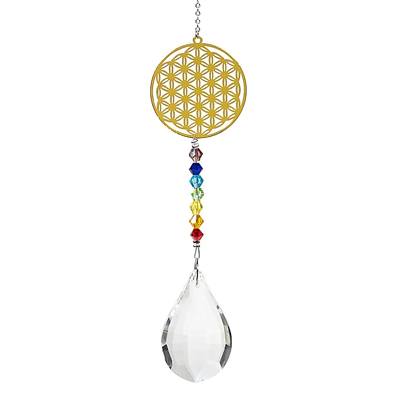 Flower of life crystal drop white & chakra string