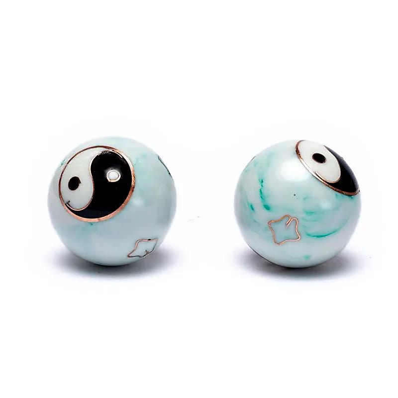 Qi Gong Kugeln Yin Yang weiß/grün marmiert