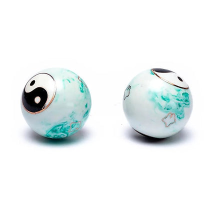 Boules de santé Qi Gong Yin et Yang marbré vert thumb