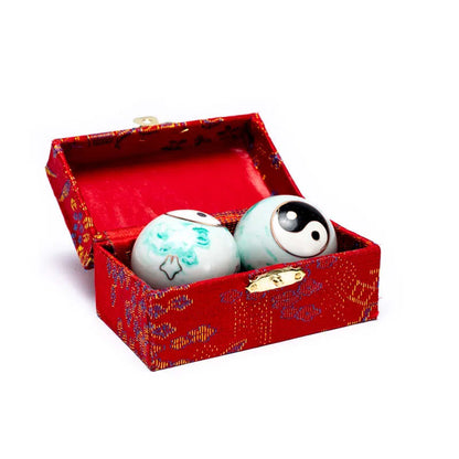 Boules de santé Qi Gong Yin et Yang marbré vert de gros thumb